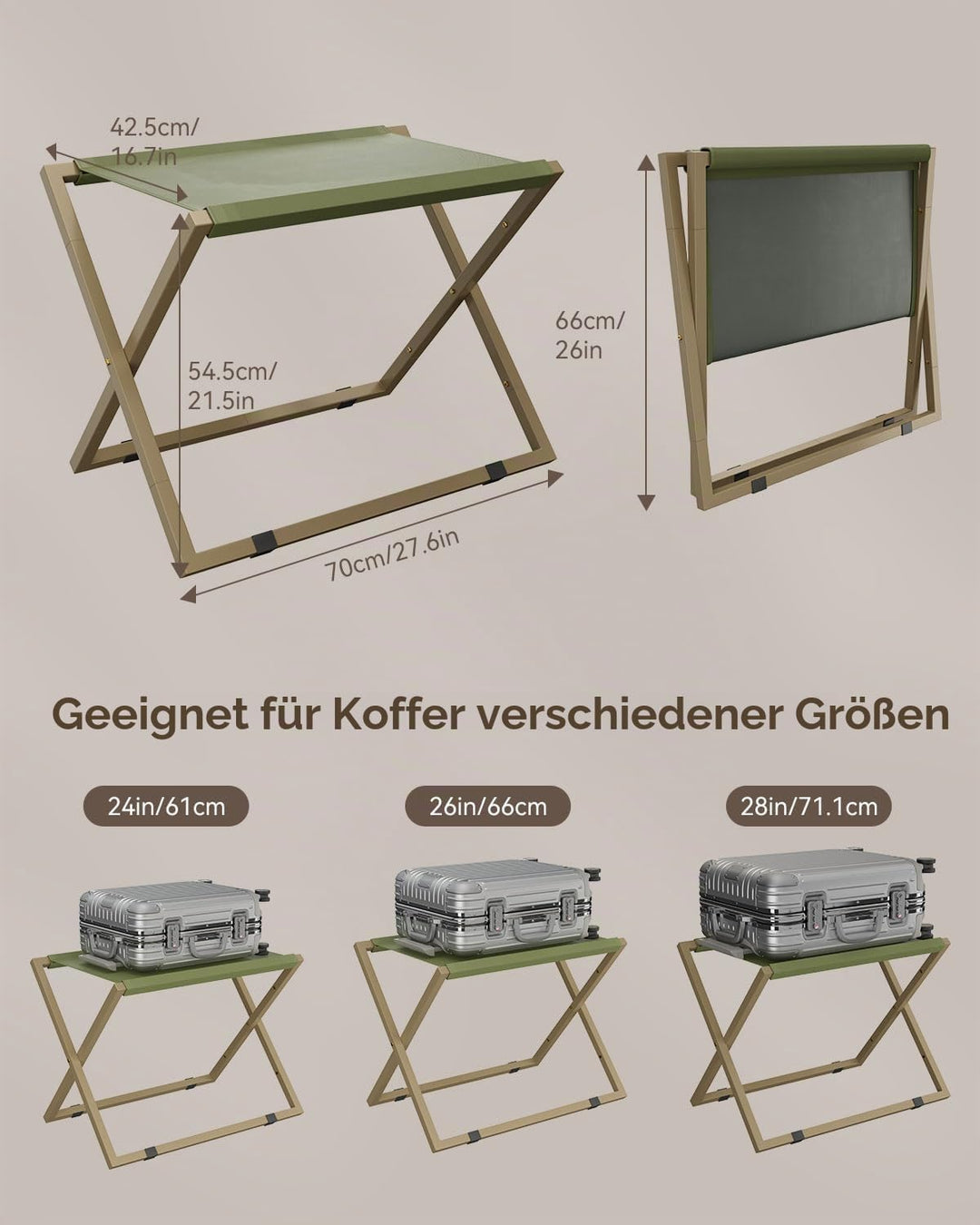 IBUYKE Gepäckträger für alle Koffergrössen, Faltbarer Kofferständer, Metall Gepäckhalter, einfach zu