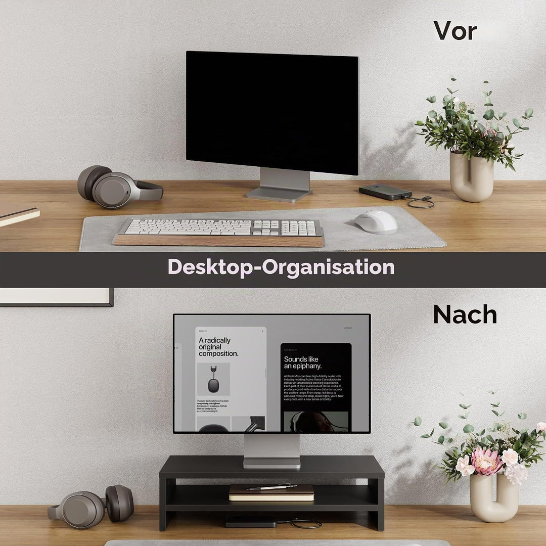 FITUEYES Monitorständer mit 2 Ebenen, 54 x 25,5 cm, Grosser Computer-Laptop-Ständer mit Stauraum für