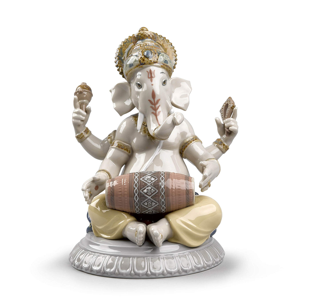 LLADRÓ Figur Ganesha Mit Mridangam. Ganesha. Porzellan.