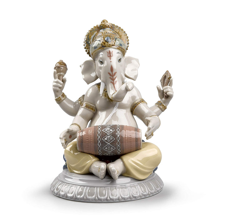 LLADRÓ Figur Ganesha Mit Mridangam. Ganesha. Porzellan.