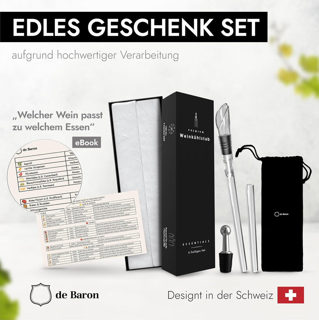 DEBARON® Premium Weinkühlstab mit Ausgiesser I Weinkühler Stab mit Extra Kühleffekt aufgrund SPT Tec