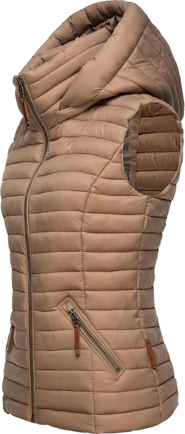 Navahoo Damen Übergangsjacke leichte Steppweste mit Abnehmbarer Kapuze Shadaa XS-3XL XS Taupe Grey,