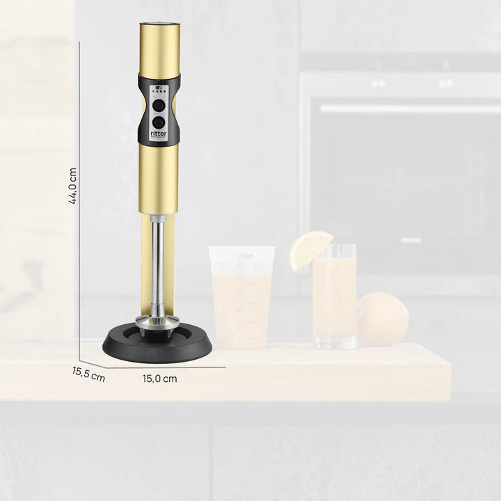 ritter stilo 7 kabelloser Stabmixer, Pürierstab mit Akku aus Vollmetall, Made in Germany, Gold