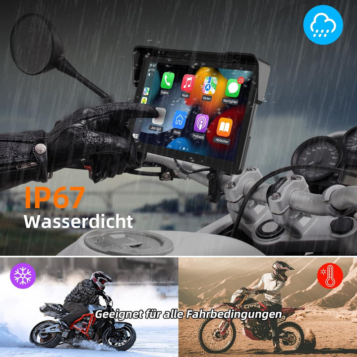 7 Zoll Motorrad Display mit Wireless CarPlay & Android Auto, 1000 Nits Helles Motorrad Navi Touchscr