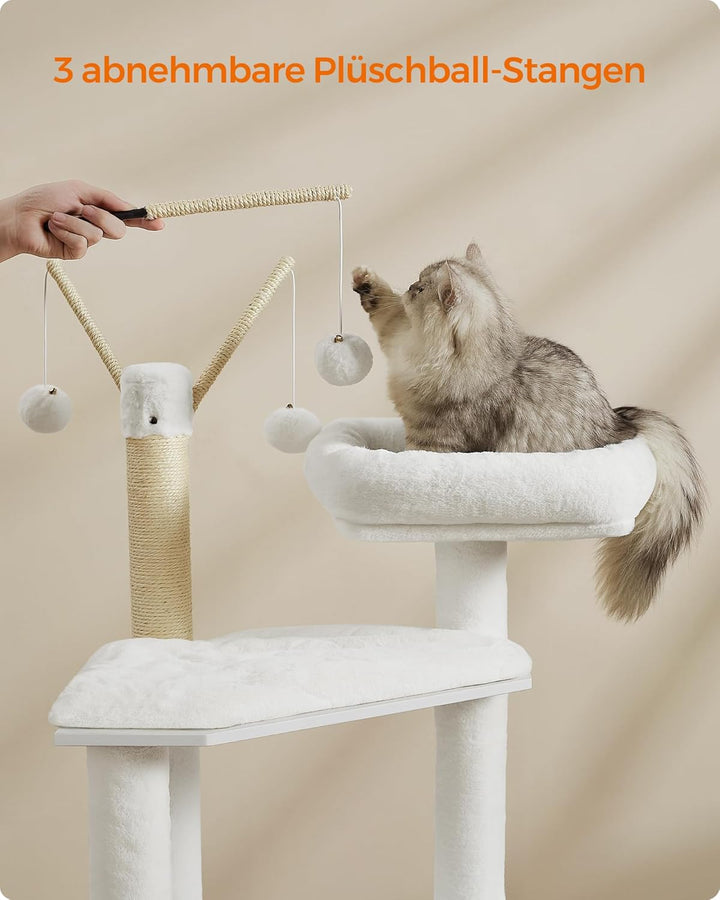 Feandrea Kratzbaum mit Katzenklo-Schrank, 150 cm hoch, 2-in-1 Katzenbaum, Schrank für Katzentoilette