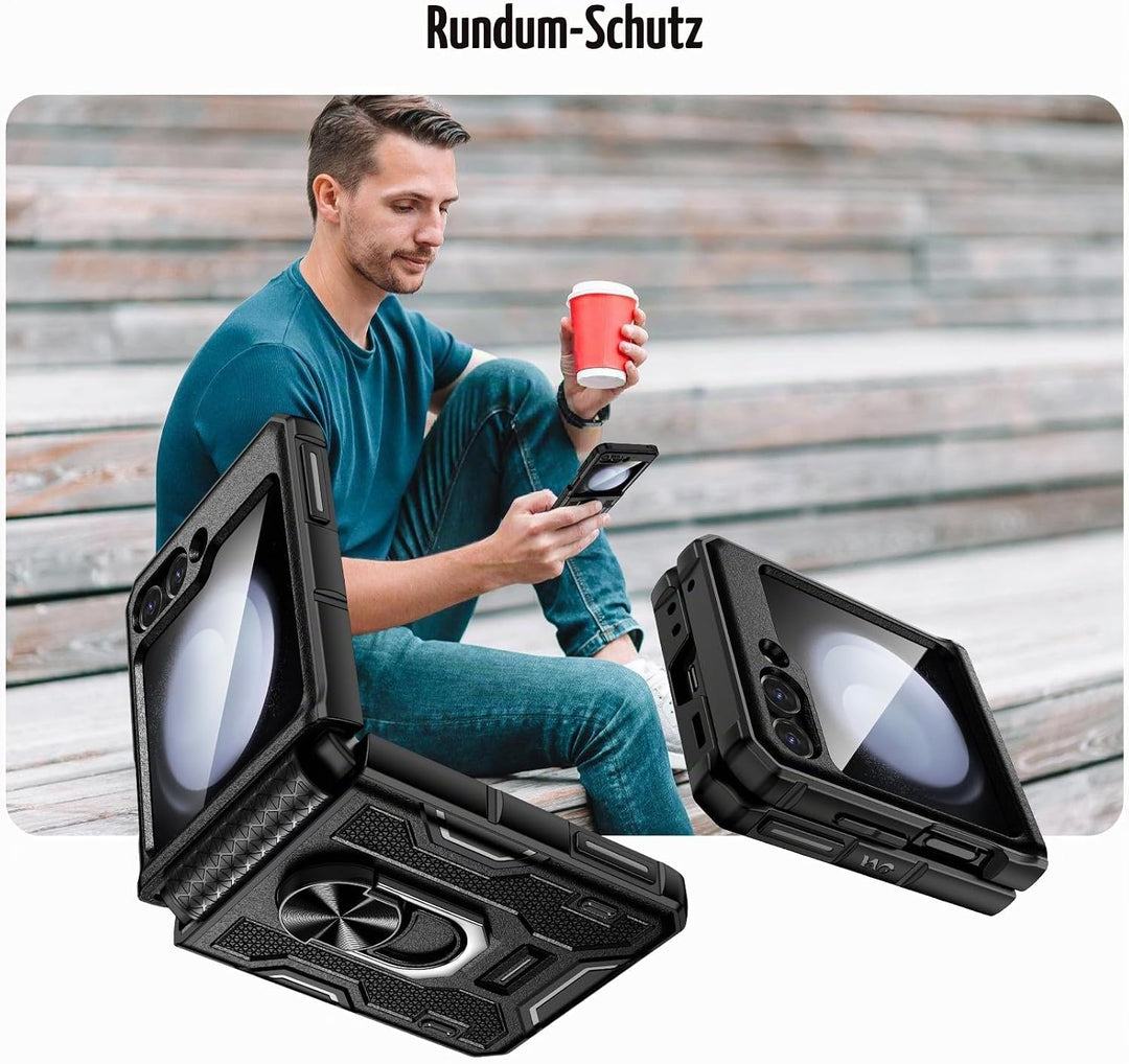 Doeshine Samsung Galaxy Z Flip 5 Hülle mit Magnetisch Ständer &amp; Kameraschutz, Ganzkörper Robuste Sto