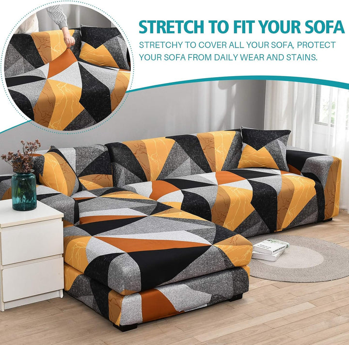ShowyLive Sofa Überzug Couch Überzug 2er Set für Ecksofa L-Form Sofabezug 3 Sitzer+3 Sitzer, mit 4 S