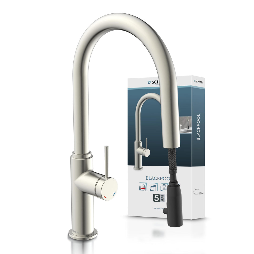 SCHÜTTE 79526 Blackpool Küchenarmatur mit ausziehbarer Geschirrbrause, 360 Grad Wasserhahn für die K