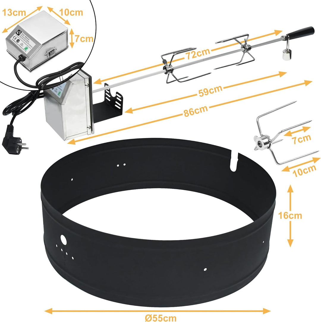 YUENFONG Drehspiess mit Motor Universal Grillspiess-Aufsatz Set für Kugelgrill, Grillspiess aus Edel