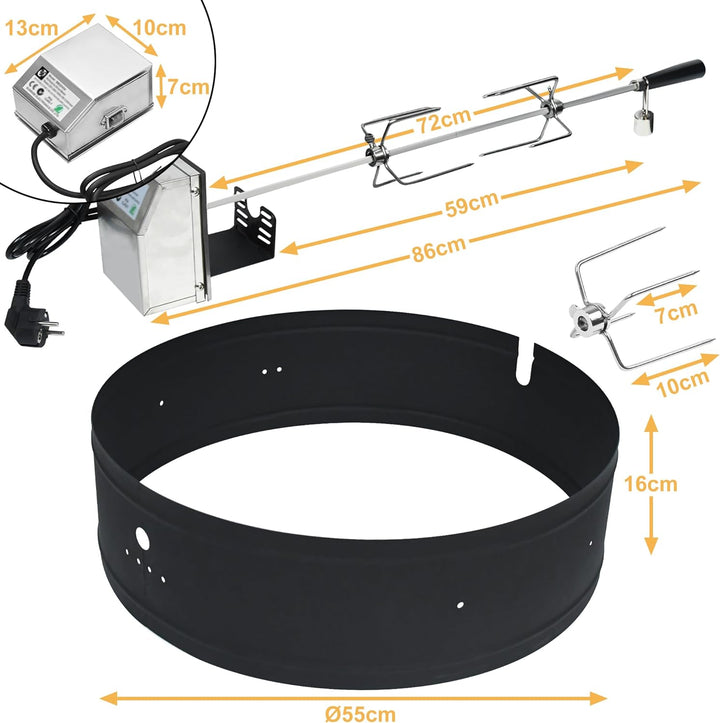 YUENFONG Drehspiess mit Motor Universal Grillspiess-Aufsatz Set für Kugelgrill, Grillspiess aus Edel