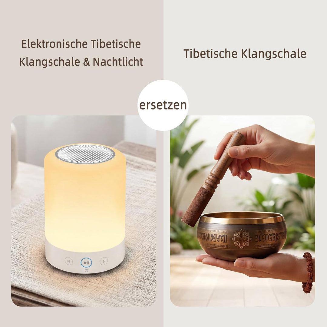 Kipcush Automatische tibetische Meditationsschale – tragbar, wiederaufladbar, mit 9 Klängen, Nachtli