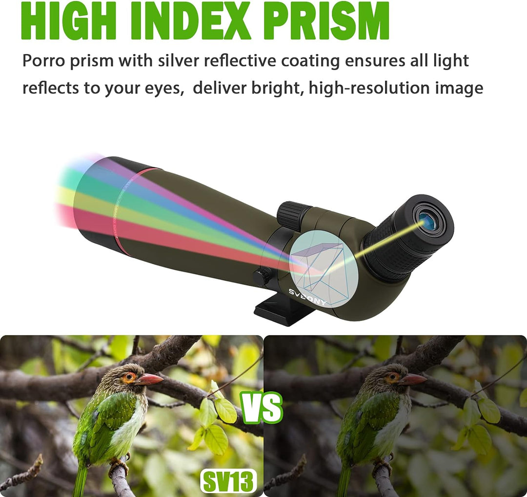 Svbony SV13 20-60x80 Spektiv mit Smartphone Adapter, HD Wasserdicht Spotting Scope Monokular mit Tra