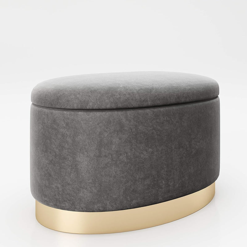 PLAYBOY ovaler Pouf mit Stauraum, goldener Fuss, Samtbezug in Rosa, Ottoman oval aus Samt, Grau/Anth