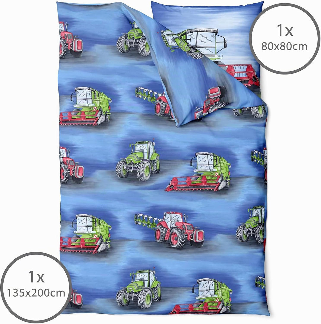 LINKHOFF Traktor Bettwäsche 135x200 Jungen 2tlg | Mähdrescher &amp; Traktoren Bettwäsche-Set für Kinder