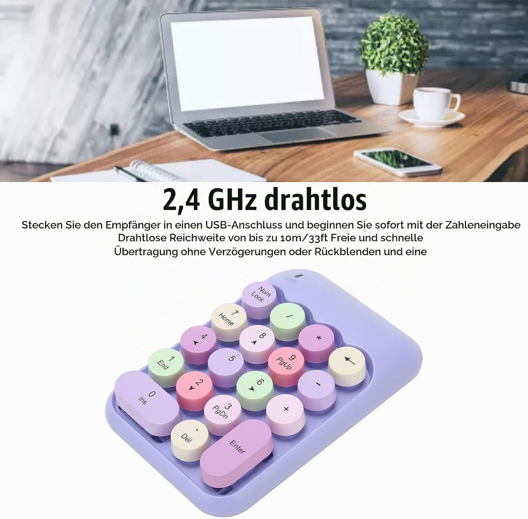 USB-Ziffernblock, Mechanischer Nummernblock für Laptop, 18 Tasten, Retro-Farbschreibmaschine, Runde