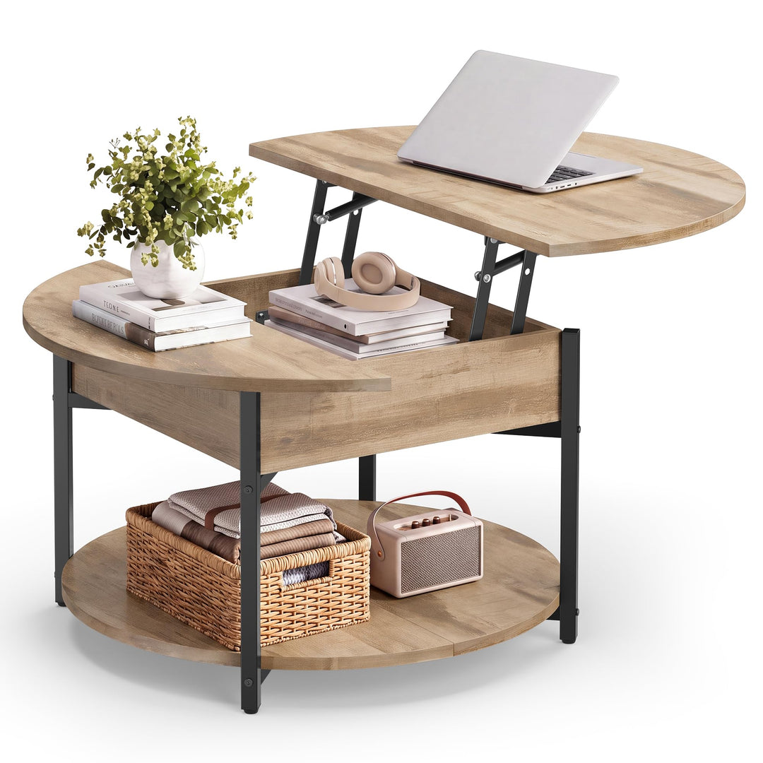 VASAGLE Couchtisch rund LCT266L101 Rustikales Braun + Mattschwarz, Rustikales Braun + Mattschwarz