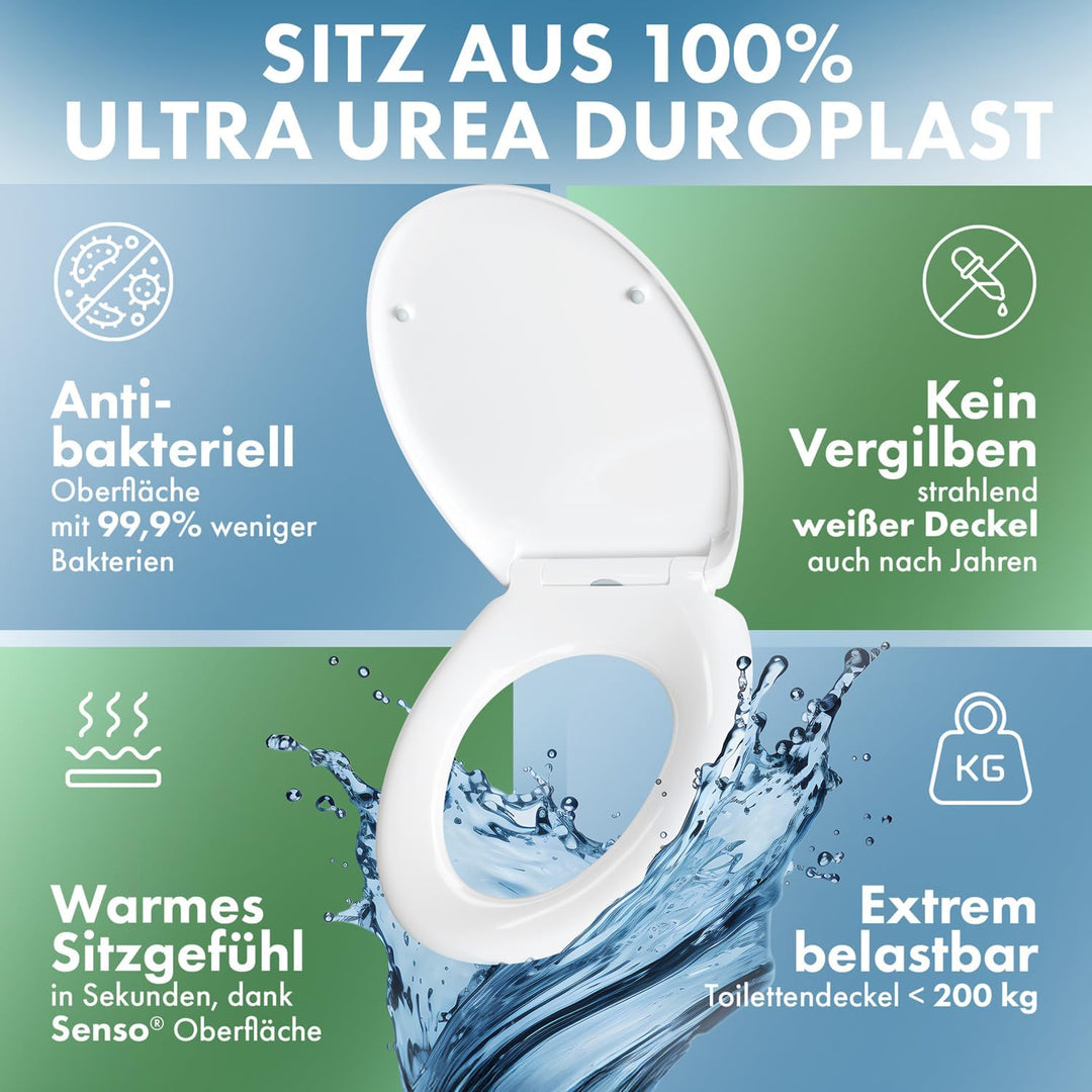 Toilettendeckel - WC Sitz mit Absenkautomatik - antibakterieller Toilettensitz mit Quick-Release Fun
