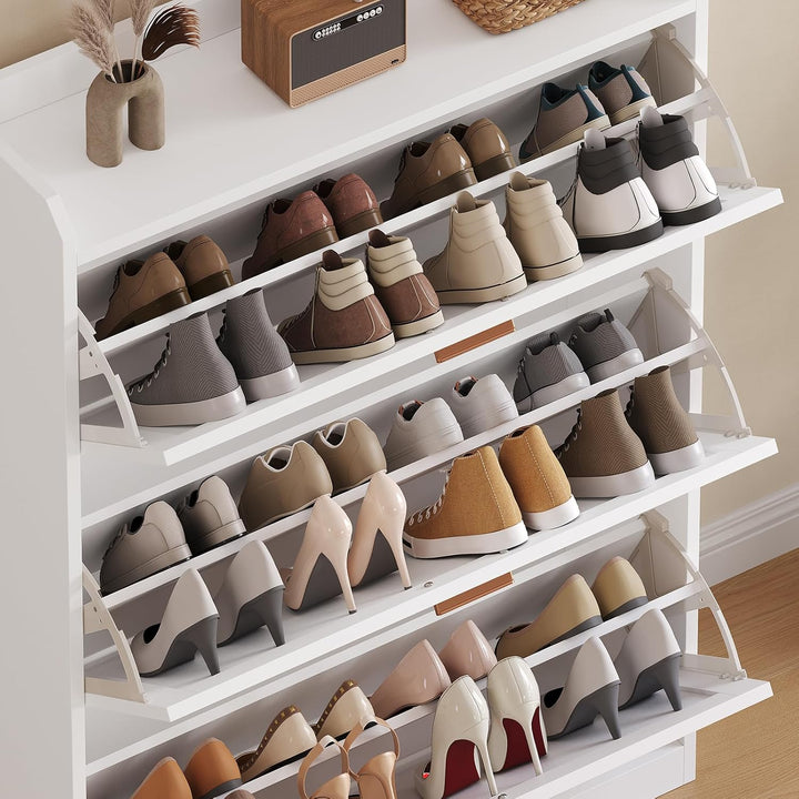 Schuhschrank mit 3 Klappen, Schuhkipper Schmal, Trennwand Verstellbar, für 16-24 Paar Schuhe, Flur,