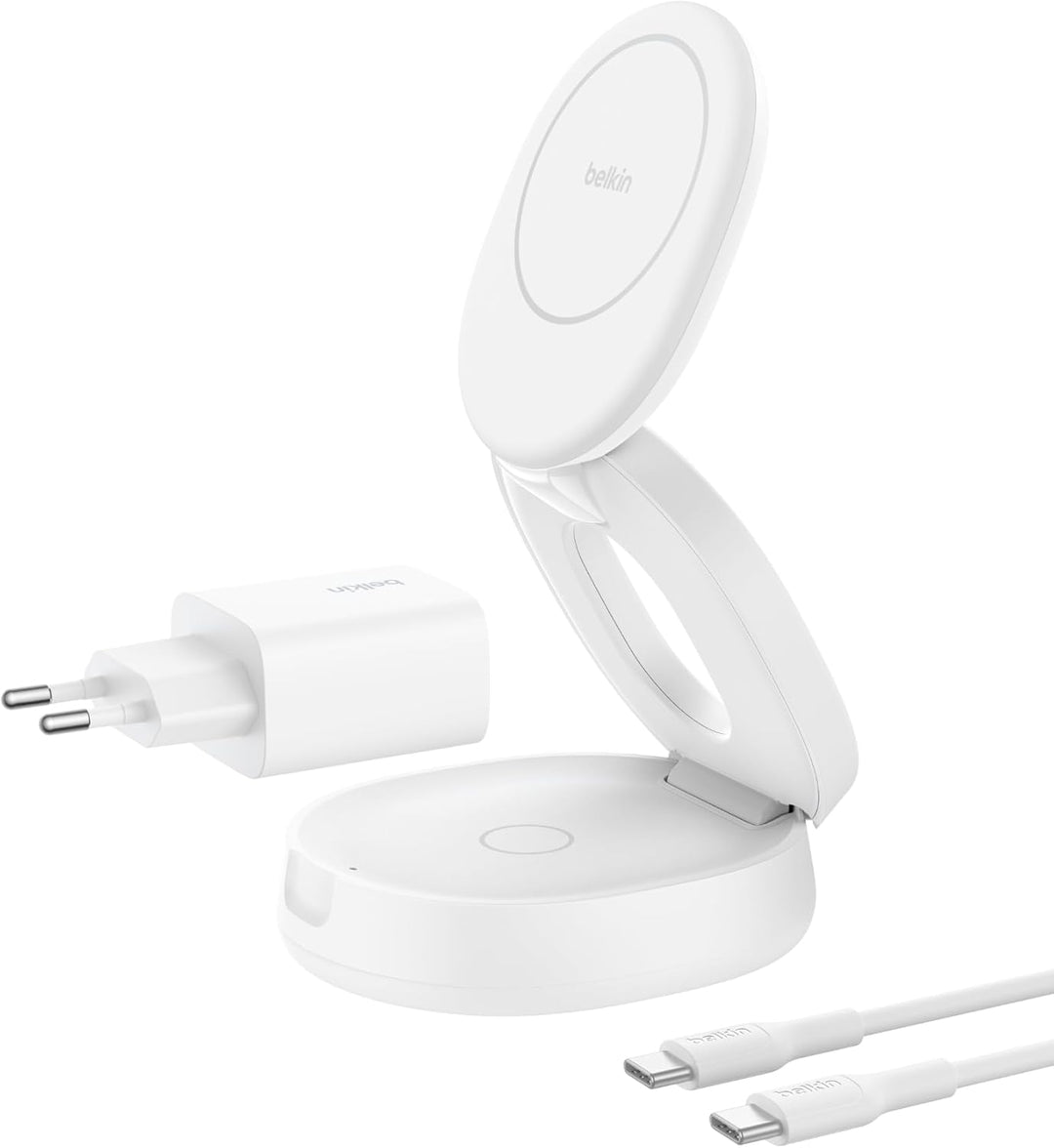 Belkin BoostCharge 2-in-1 Induktive Ladestation mit Qi2, 15W, MagSafe-kompatibles Ladegerät, Kabello