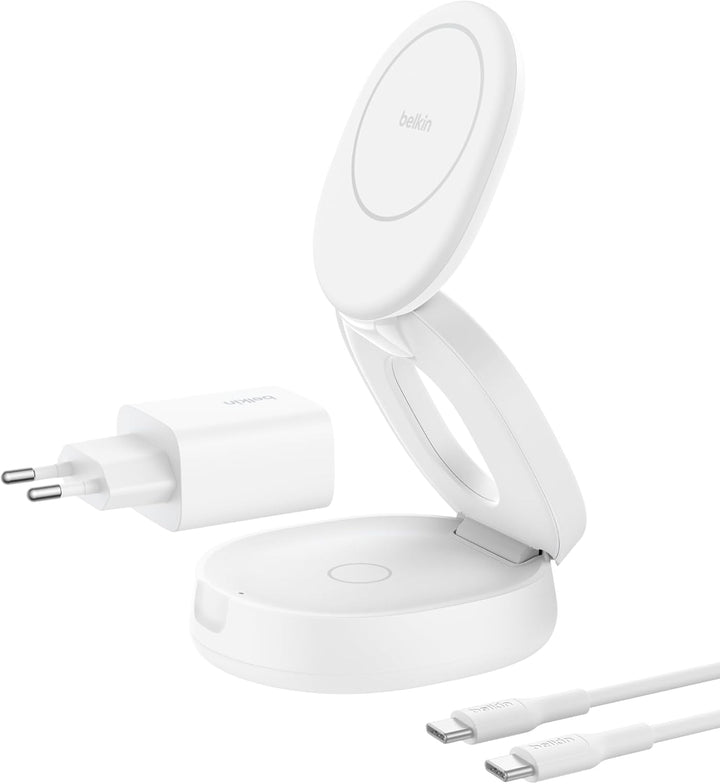 Belkin BoostCharge 2-in-1 Induktive Ladestation mit Qi2, 15W, MagSafe-kompatibles Ladegerät, Kabello