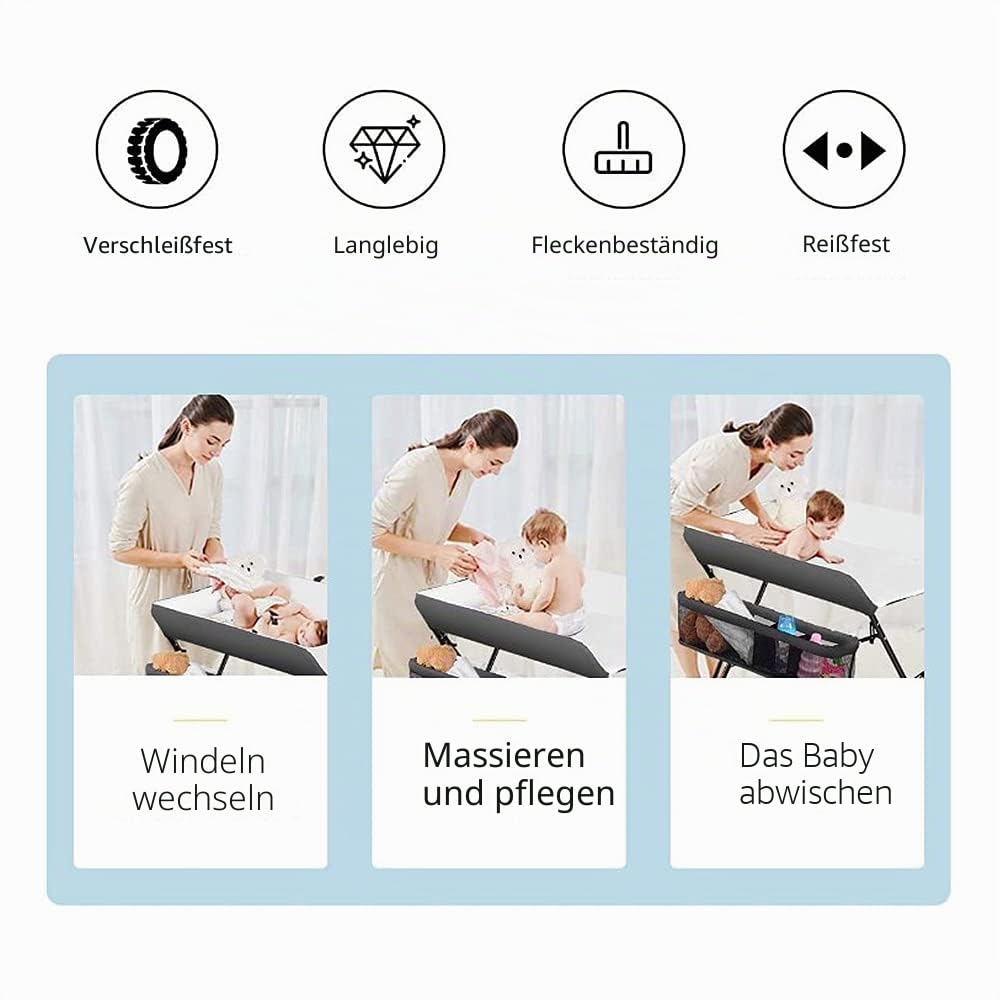 OHMG Baby Wickelkombi Klappbare Wickelkommode,Wickeltisch mit Rollen,Mobiler Wickeltisch mit Wickela