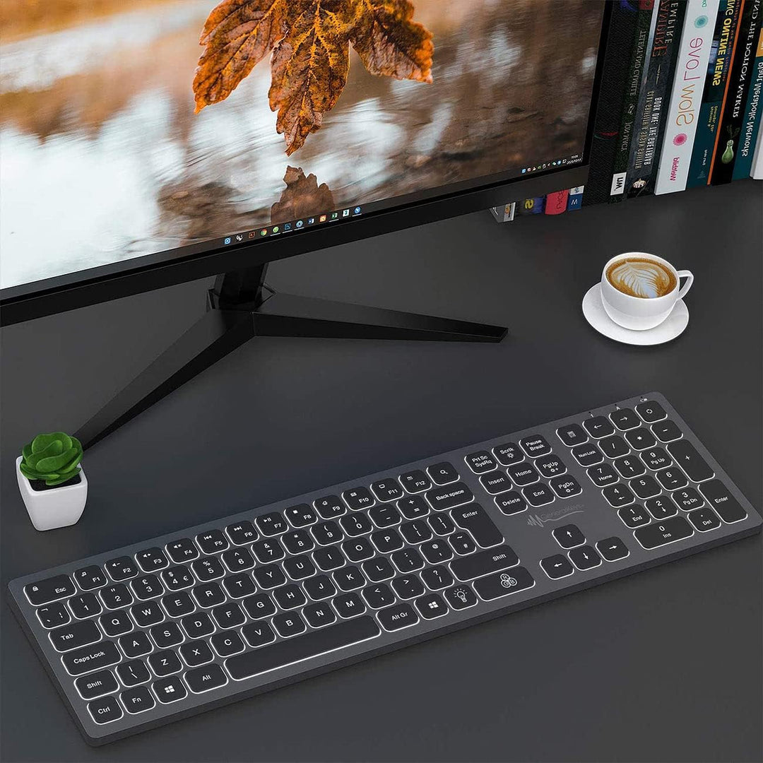 GeneralKeys Tastatur beleuchtet: Funk-Tastatur, farbige Beleuchtung, Slim, Scissor-Tasten, Akku, 2,4
