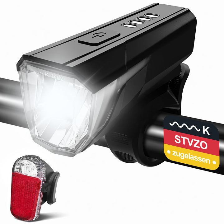 LED Fahrradlicht Set, Aufladbar, Wasserdicht Fahrradbeleuchtung Schwarz, Schwarz
