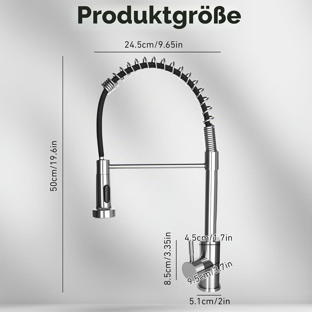 Wasserhahn Küche Edelstahl Herausziehbare, Niederdruck Küchenarmatur Herunterziehbare, Spiralfeder S