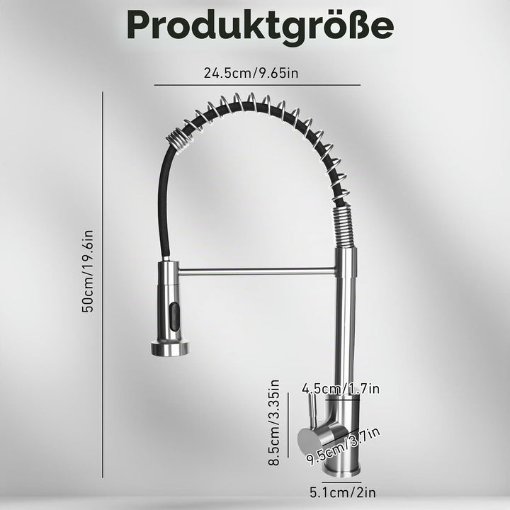 Wasserhahn Küche Edelstahl Herausziehbare, Niederdruck Küchenarmatur Herunterziehbare, Spiralfeder S