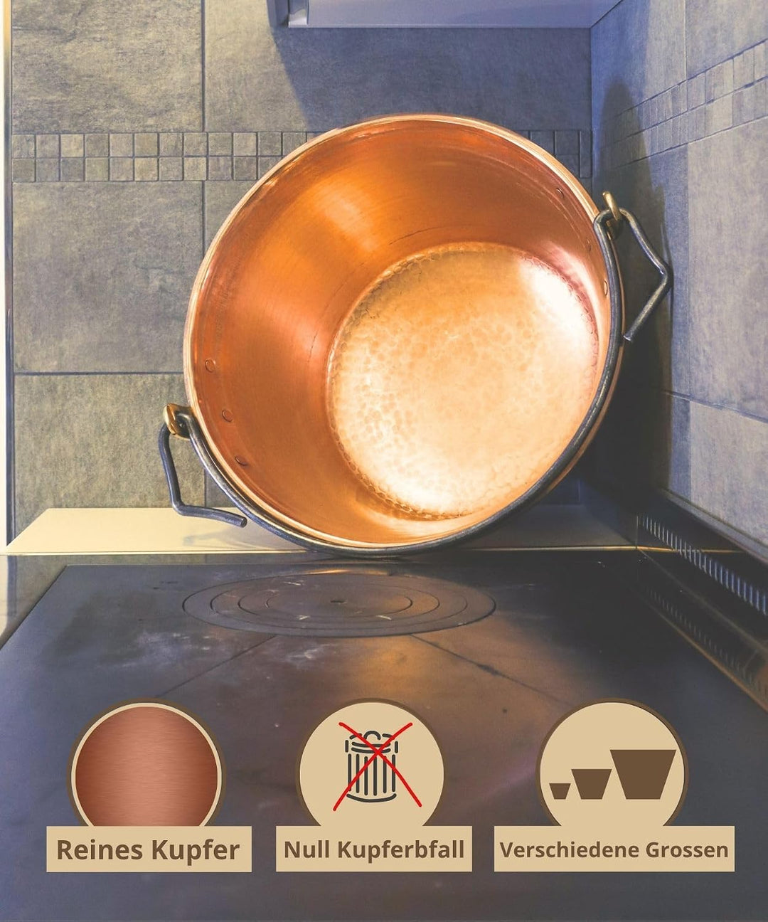CREARTISTIC 100% Made in Italy – Kupferkessel für Polenta, Marmelade-37cm Durchmesser - Gewölbter Gr