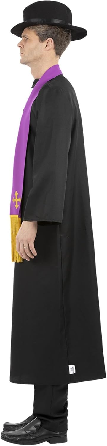 Smiffys Der Exorzist, Vater Merrin Priester Kostüm, Robe mit eingesetztem Kragen, Stola, Kreuz-Halsk