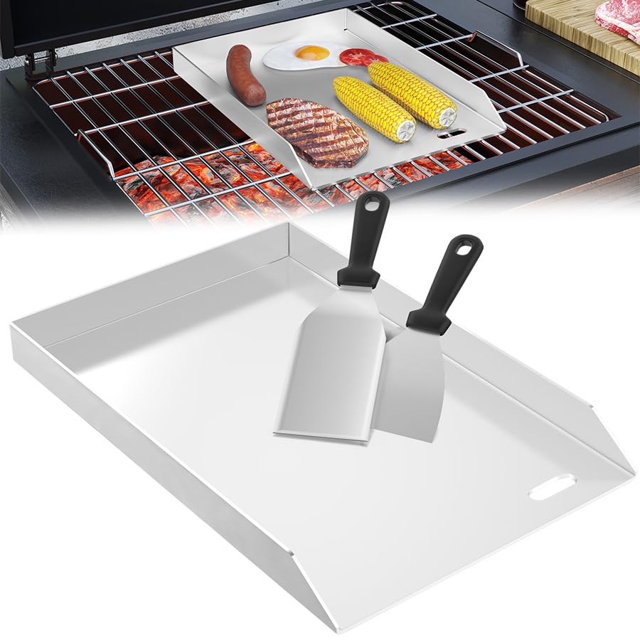 Aufun Edelstahl Grillplatte Universal BBQ Plancha mit Fettsammelbehälter 30 x 4 x 40 cm, 30 x 4 x 40