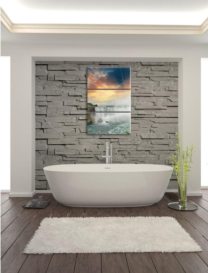 Pixxprint Niagarafälle bei Sonnenuntergang als Leinwandbild/Grösse: 3 Teilig (120x80 cm) cm/Wandbild