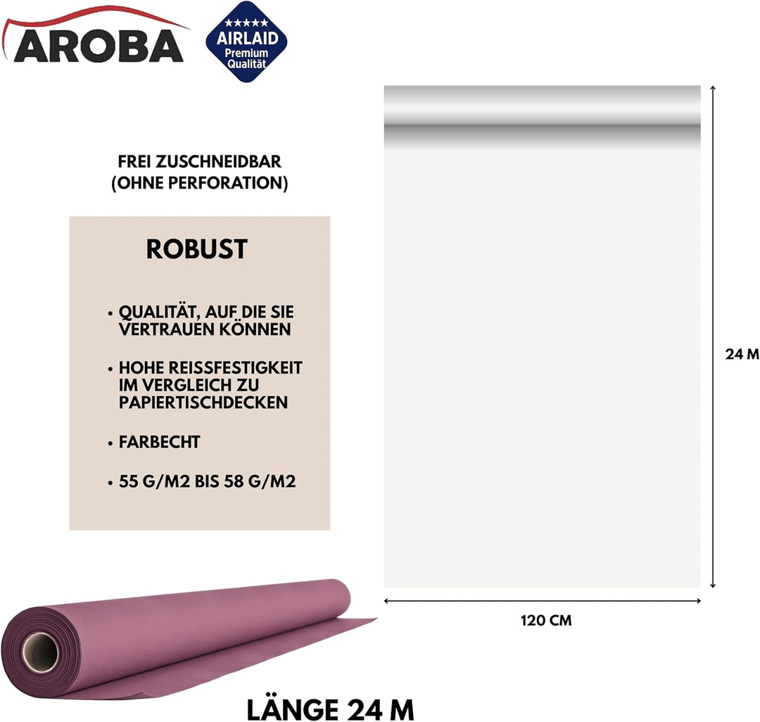 AROBA 1x Airlaid Tischdeckenrolle (Violett, 1,2 m x 24 m) - Stoffähnliche Tischdecke - Hochwertige T