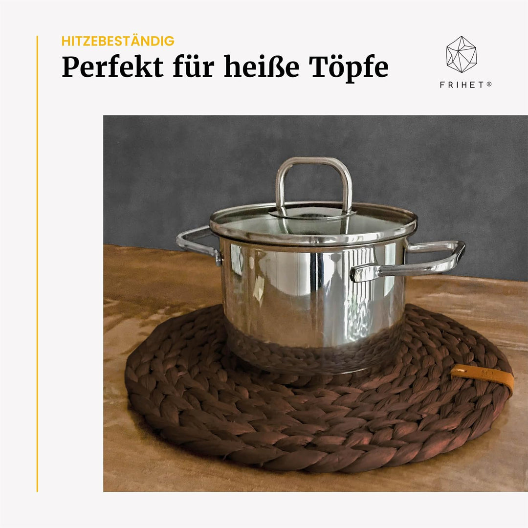 FRIHET® Tischset Oslo Set Rund Wasserhyazinthe Natur - (4, 33cm braun) 4 33cm braun, 4 33cm braun