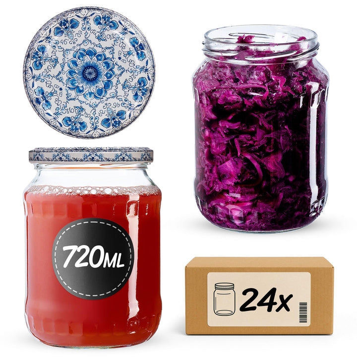 KADAX 24er Set Einmachgläser 720ml TO82, Grosse Sturzgläser mit Schraubdeckel, Einkochgläser Ferment