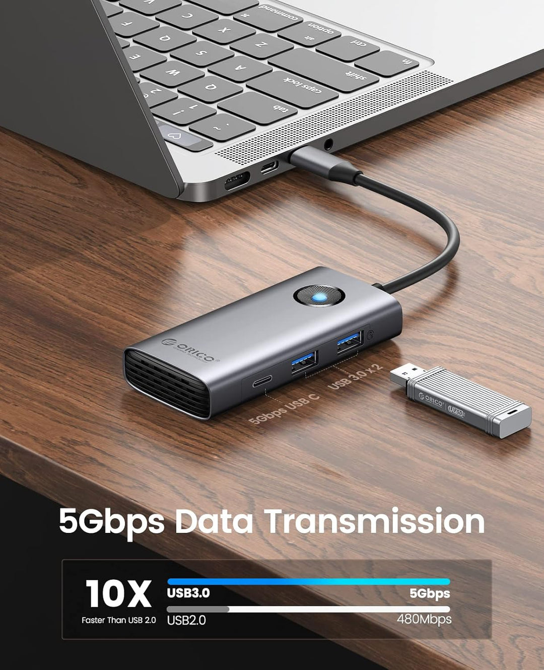 Docking Station, ORICO 6 in 1 USB C Hub mit 4K HDMI, 2.5G Ethernet, PD 100 W, 2 USB-A 3.0 Ports, 1 U