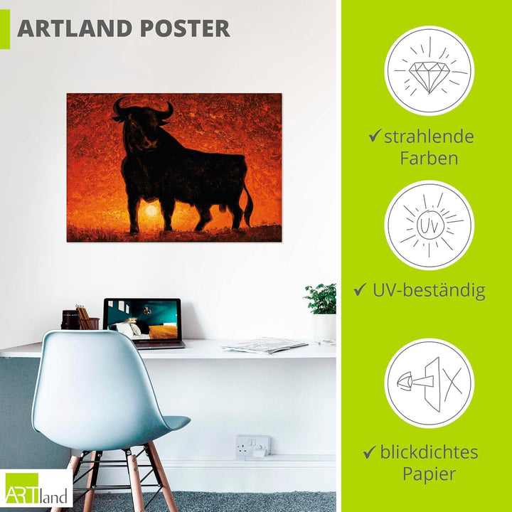 ARTland Poster Kunstdruck Wandposter Bild ohne Rahmen 100x70 cm Stier Tiere Spanien Stierkampf Katal