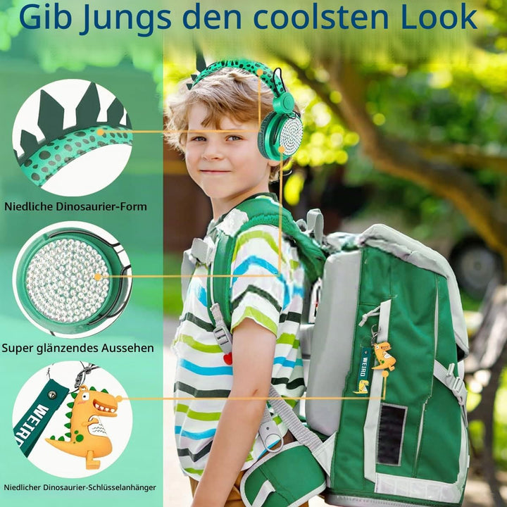 Dinosaurier Kopfhörer Bluetooth Kopfhörer Kinder mit Mikrofon, Over Ear Kopfhörer Kabellos Kinder mi