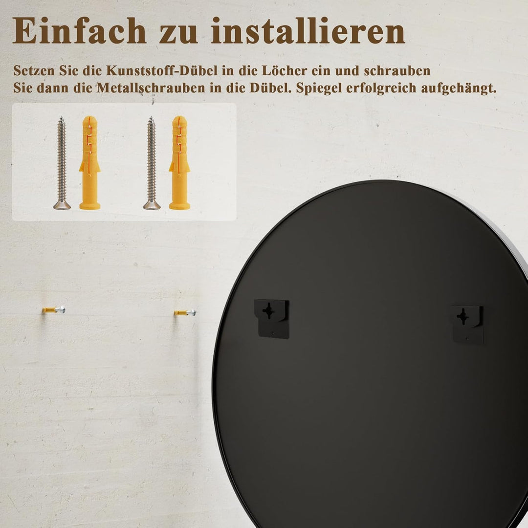Spiegel Rund Schwarz 122cm, runder Wandspiegel mit Aluminiumrahmen, Einfache Montage, Modern Spiegel