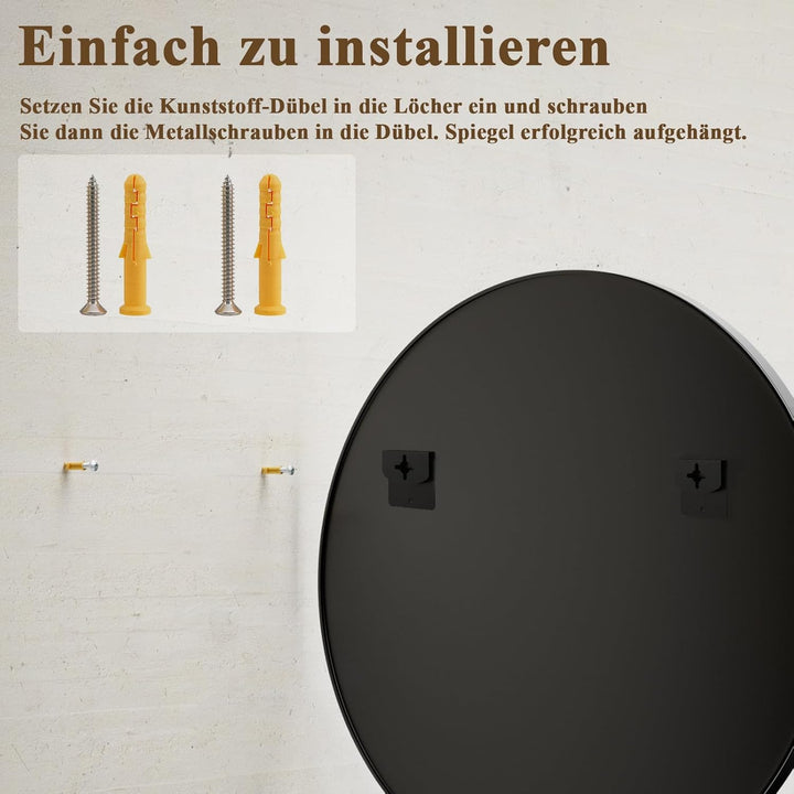Spiegel Rund Schwarz 122cm, runder Wandspiegel mit Aluminiumrahmen, Einfache Montage, Modern Spiegel