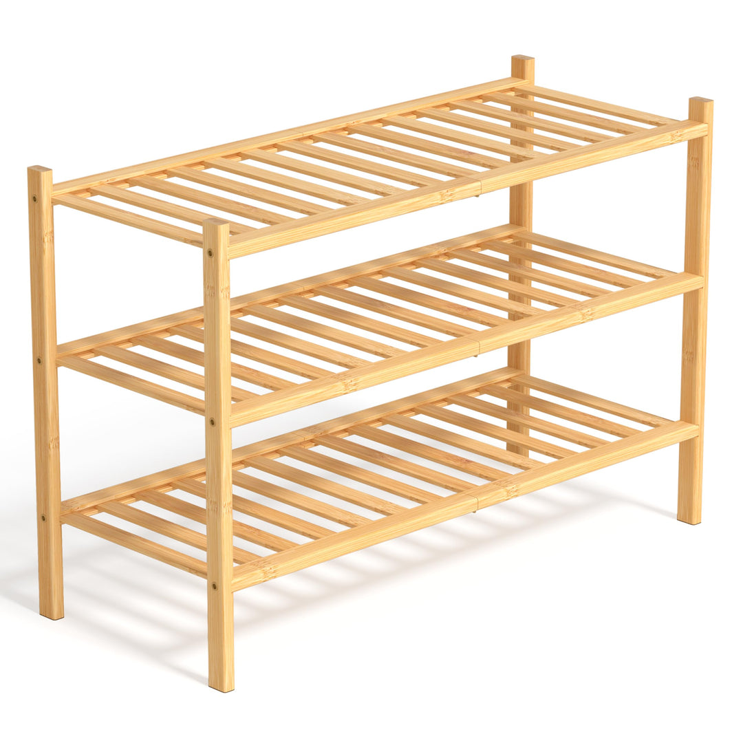 Schuhregal aus Bambus, Schuhablage mit 3 Ebenen, 68 x 28 x 46 cm, Erweiterbar Stapelbar, Schuhschran