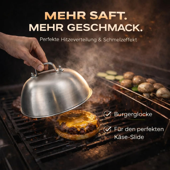 Burger Smasher,Smash Burger Set 5TLG. aus Edelstahl,Smash Burgerpresse, Burgerglocke,Plancha zubehör