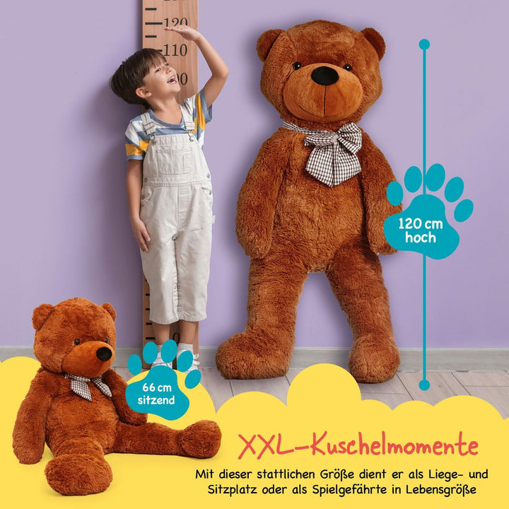 Lumaland XXL-Teddy mit Knopfaugen | Höhe: 120 cm | Süsser Jumbo-Kuschelbär aus hochwertigem Plüsch V