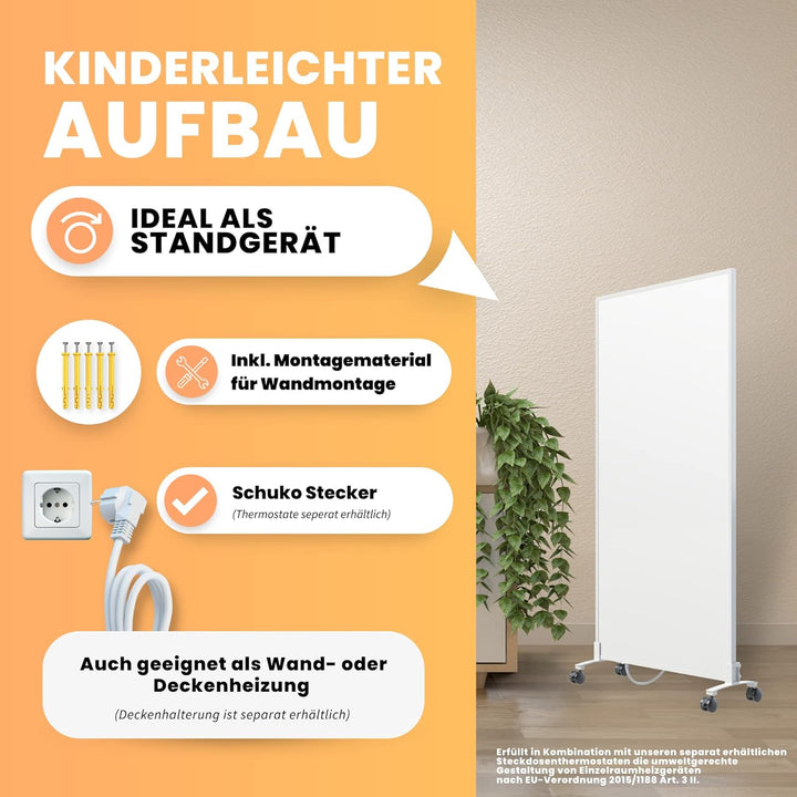 BR Bringer Infrarotheizung Standgerät - 1200 Watt - Energiesparend - Mobile Elektroheizung mit Stand