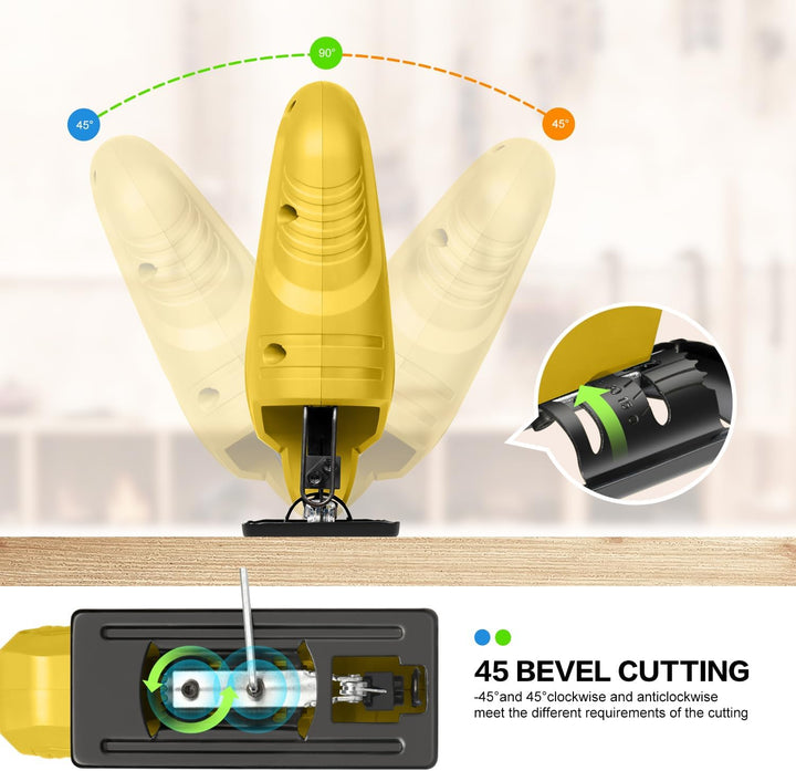 Stichsäge 400W – Pendelhubsäge mit variabler Geschwindigkeit (0–3000 U/min), 45° verstellbarem Gehru