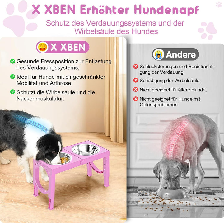 X XBEN Erhöhter Hundenapf, 5 Höhenverstellbar Futternapf für Kleine Mittlere Grosse Hunde, Futtersta