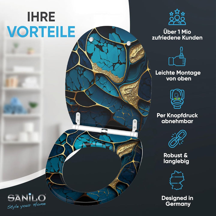 Sanilo WC Sitz mit Absenkautomatik & Schnellverschluss, Toilettendeckel per Knopfdruck abnehmbar, ei