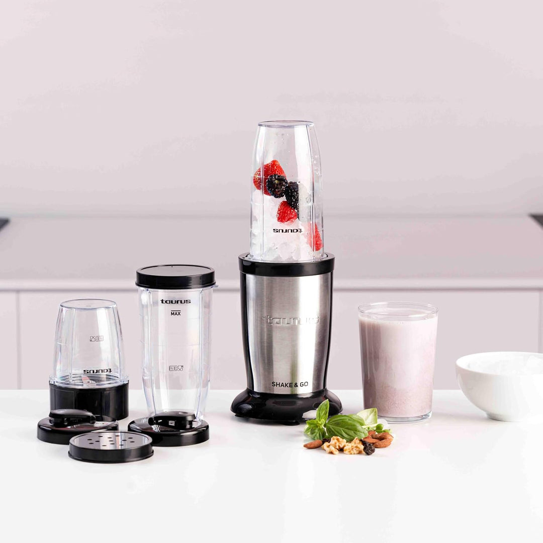 Taurus – Standmixer Shake &amp; Go 800W,2 tragbare Becher à 500ml,150ml Zerkleinerer,Austauschbare Kling