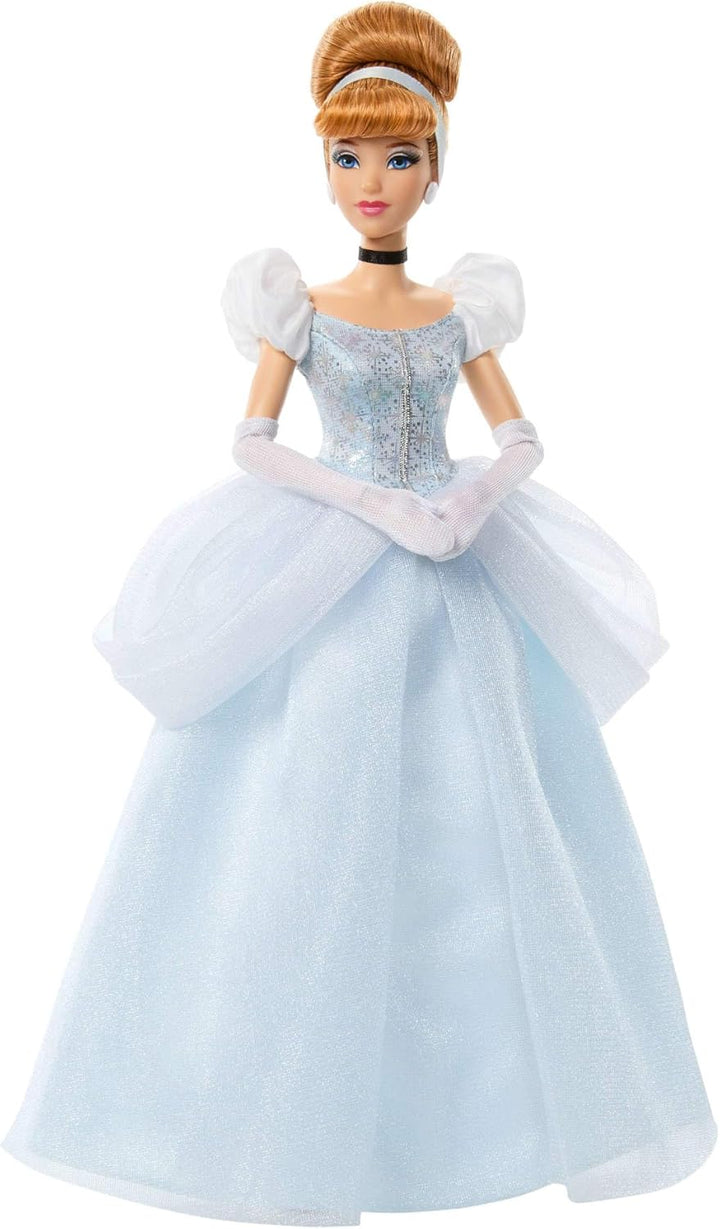 Mattel Disney Princess Glitzerprinzessin Cinderella Modepuppe mit Zubehörteilen, mit abnehmbarem Kle